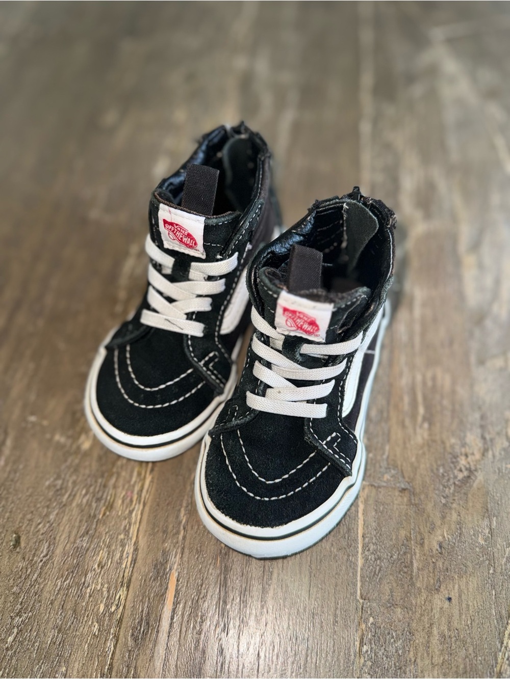 Vans Black and White Kids High-Top Sneakers- See photos for wear.